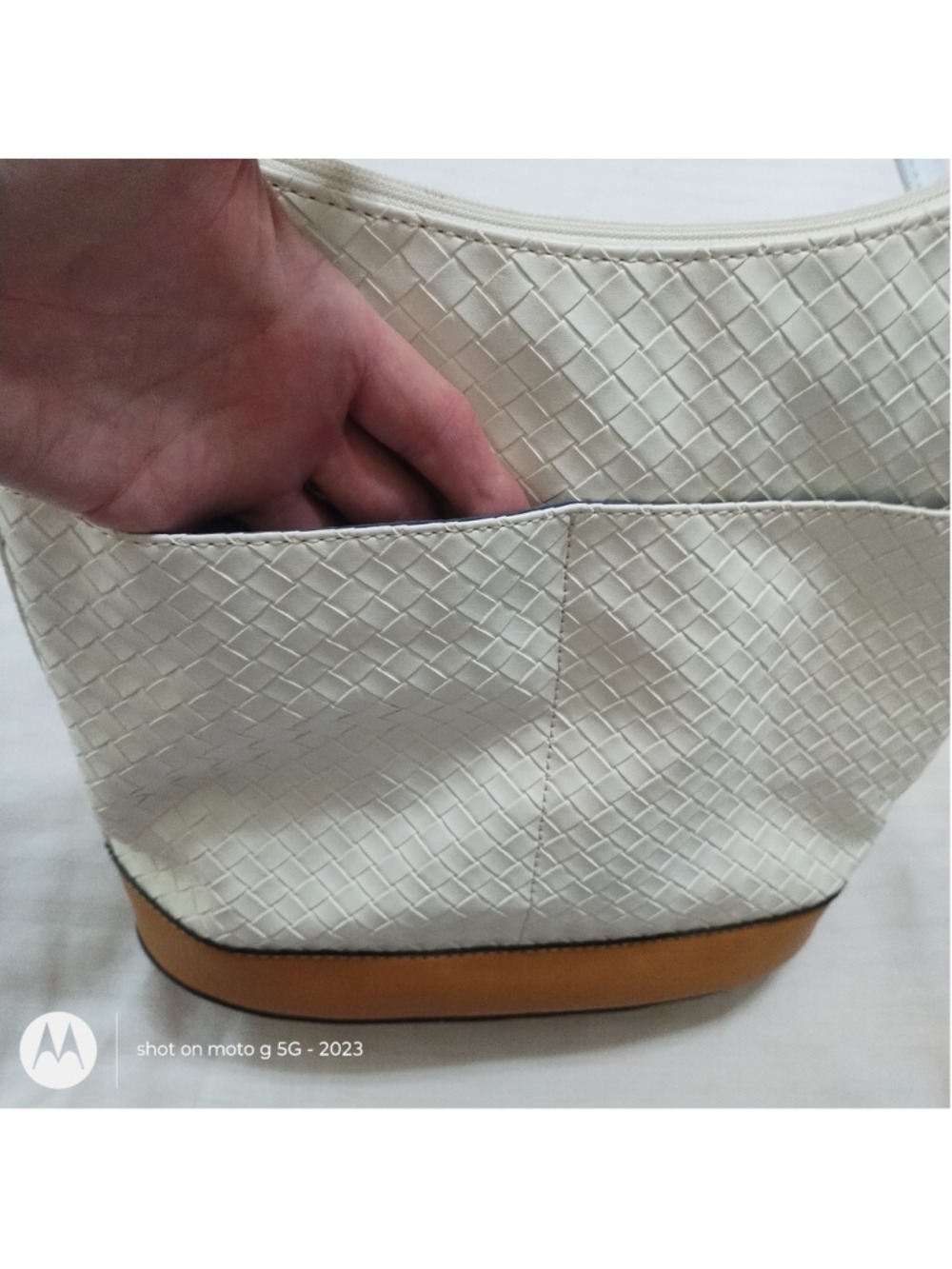 Nautica White Blue Tan Satchel Tote Bag - Picture 6 of 10